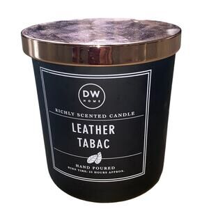 DW Home Richly Scented Candle Leather Tabac Hand Poured 9.3 oz burn time 24 hour